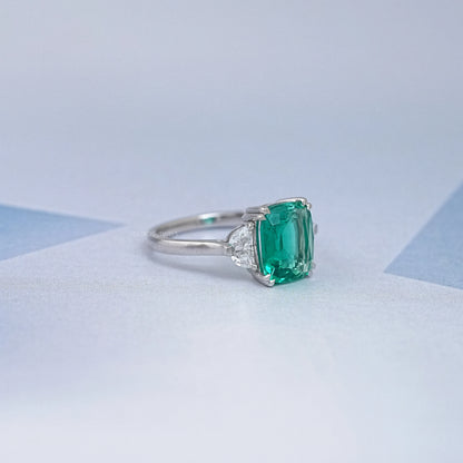 Green Cushion And Half Moon Trio Engagement Ring Rings