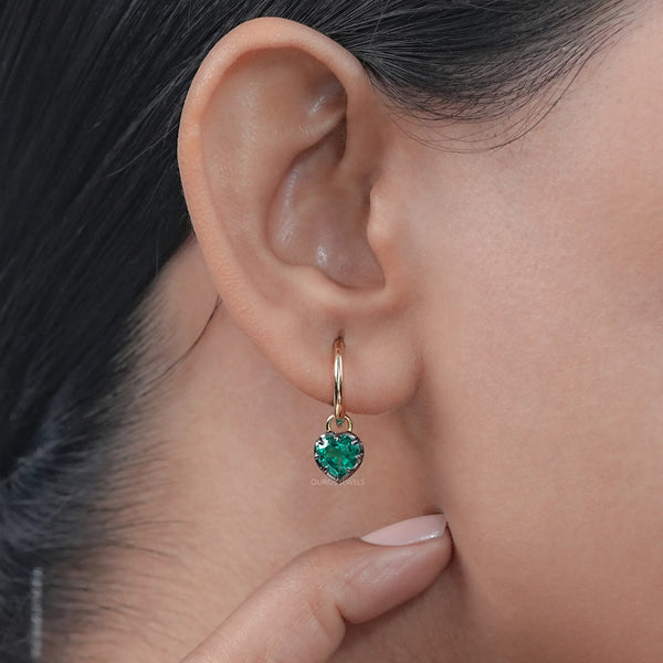 Green Heart Cut Black Coating Hoop Earrings