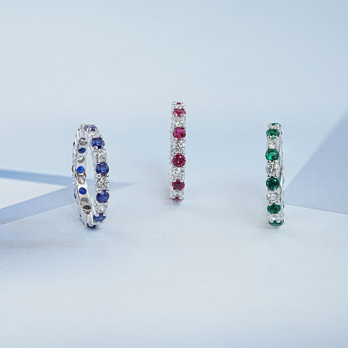 Round Lab Gemstone Alternative Wedding Band Ring