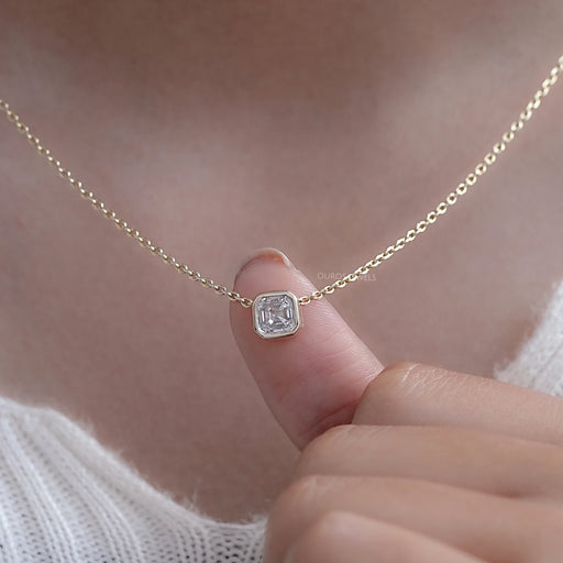 Bezel Set Asscher Cut Lab Diamond Pendant Necklaces