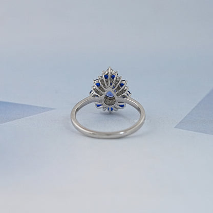 Sapphire Pear And Double Halo Engagement Ring