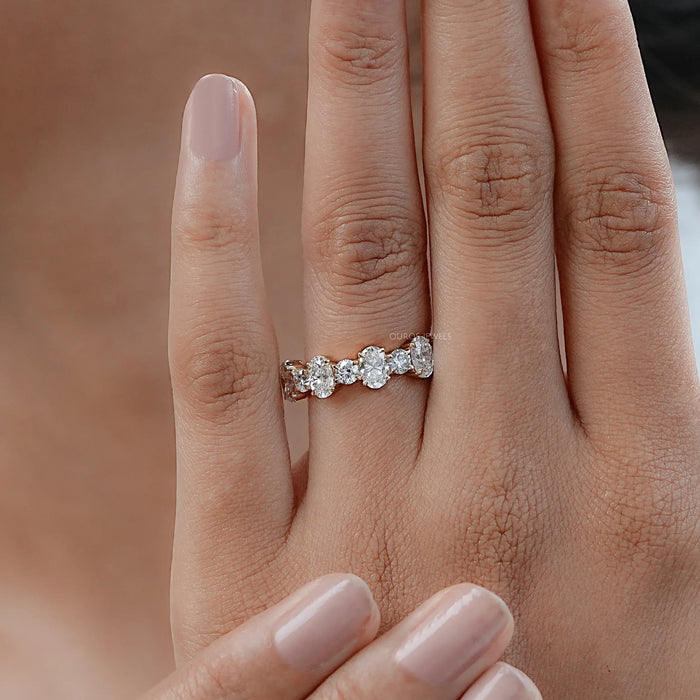 Oval And Round Cut Lab Grown Diamond Eternity Band Rings