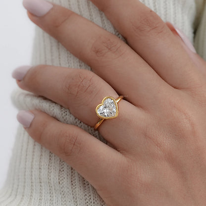 Heart Diamond Bezel Set Soliatire Engagement Ring Rings
