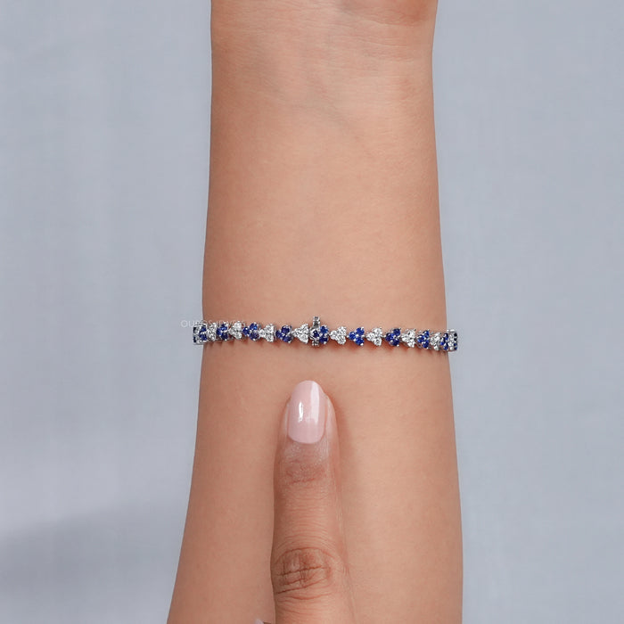 Three Stone Sapphire Round Cut Link Bracelet