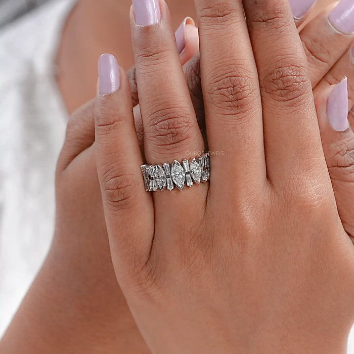 Marquise And Tapered Baguette Diamond Half Eternity Band Ring