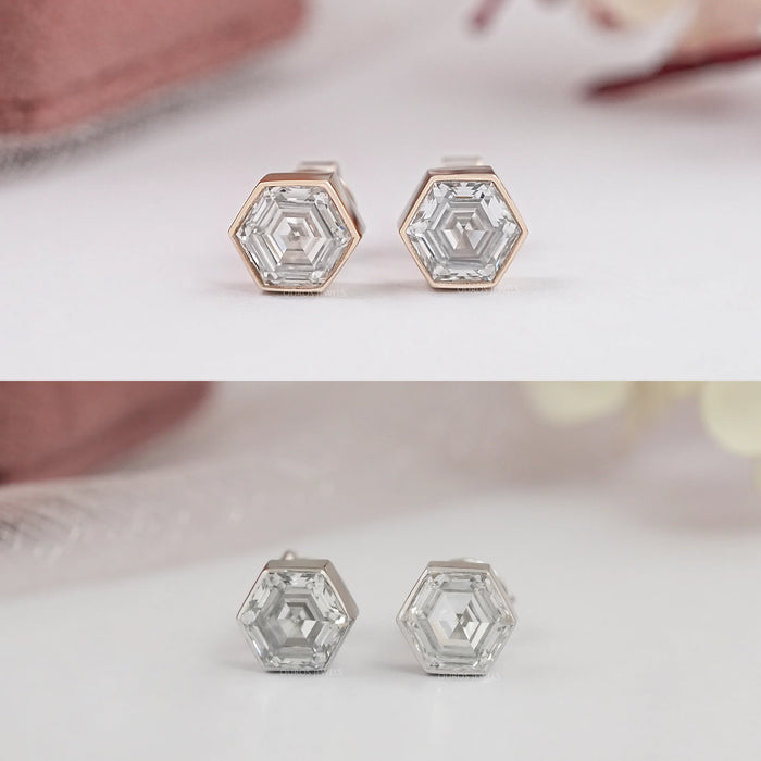 Hexagon Bezel Set Stud Earring