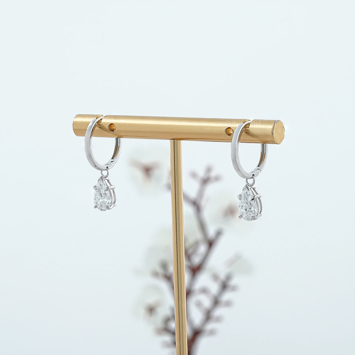 Pear Cut Lab Diamond Dangle Hoop Earrings
