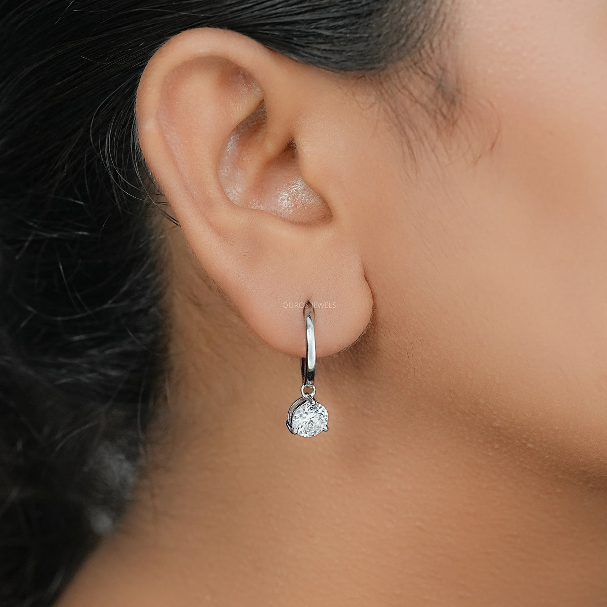 Round Lab Diamond Dangle Hoop Earrings