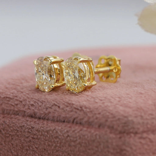 Yellow Oval Diamond Stud Earrings Earring