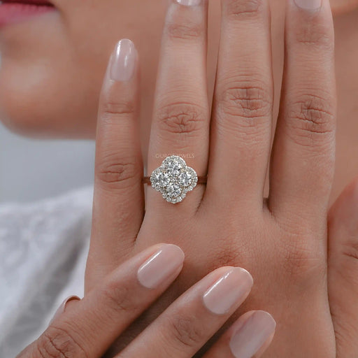 Halo Flower Shape Round Lab Diamond Anniversary Ring Ring