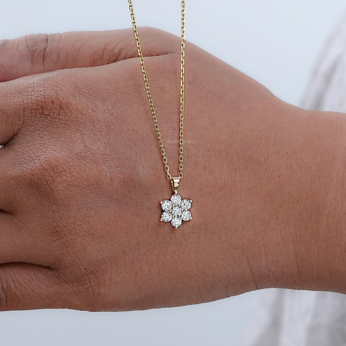 Floral Shape Round Lab Diamond Pendant Necklaces
