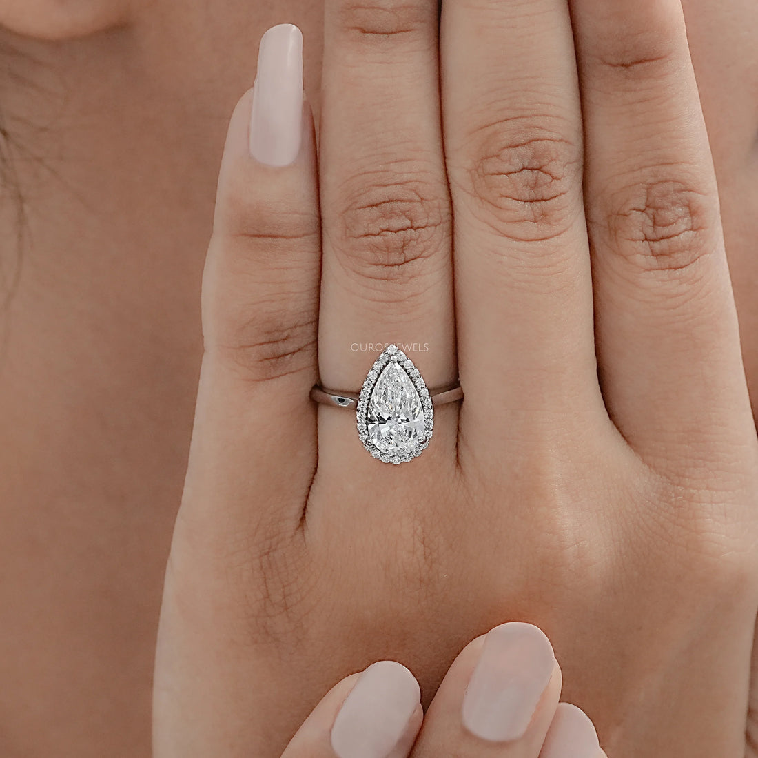 Pear Lab Diamond Halo Solitaire Engagement Ring Rings
