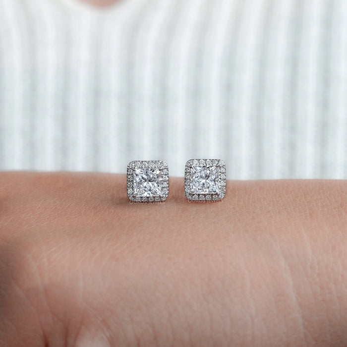 Lab Princess Diamond Halo Stud Earrings Earring