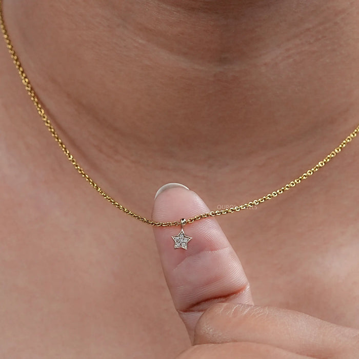 Lab Grown Round Diamond Star Shape Pendant Necklaces