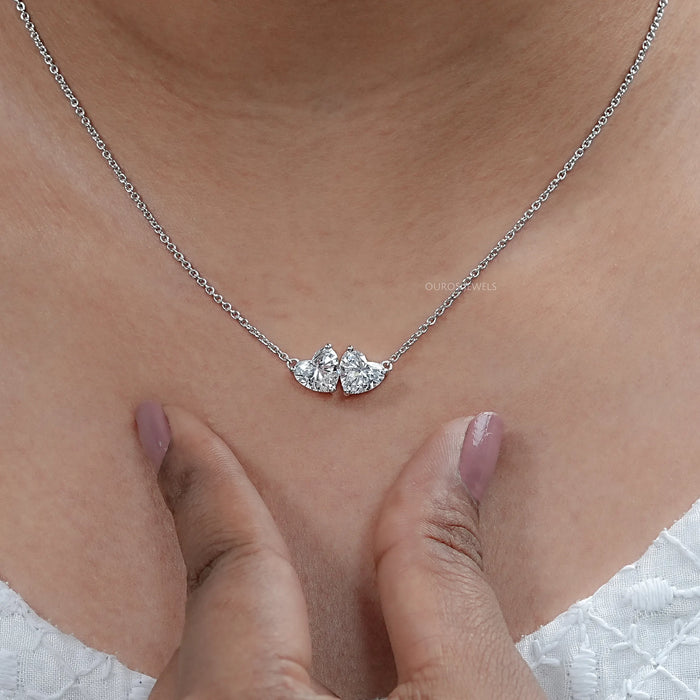 Heart Cut Lab Diamond Toi Et Moi Pendant Necklaces