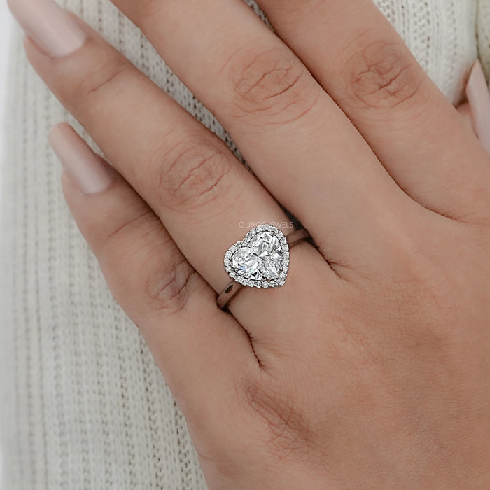 Heart Cut Lab Diamond Solitaire Halo Engagement Ring Rings