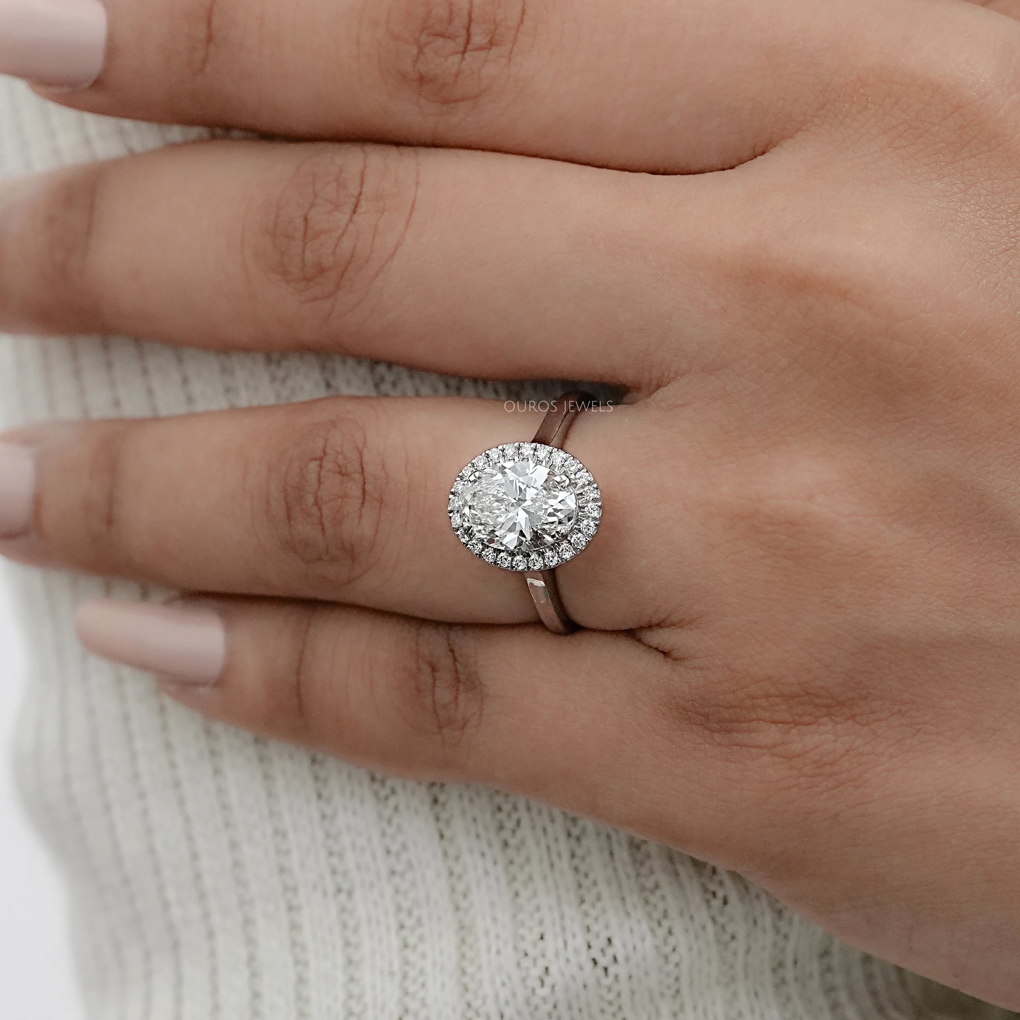Oval Cut Lab Diamond Halo Set Engagement Ring Rings