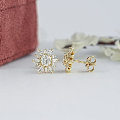 Round & Tapered Baguette Diamond Stud Earrings Earring