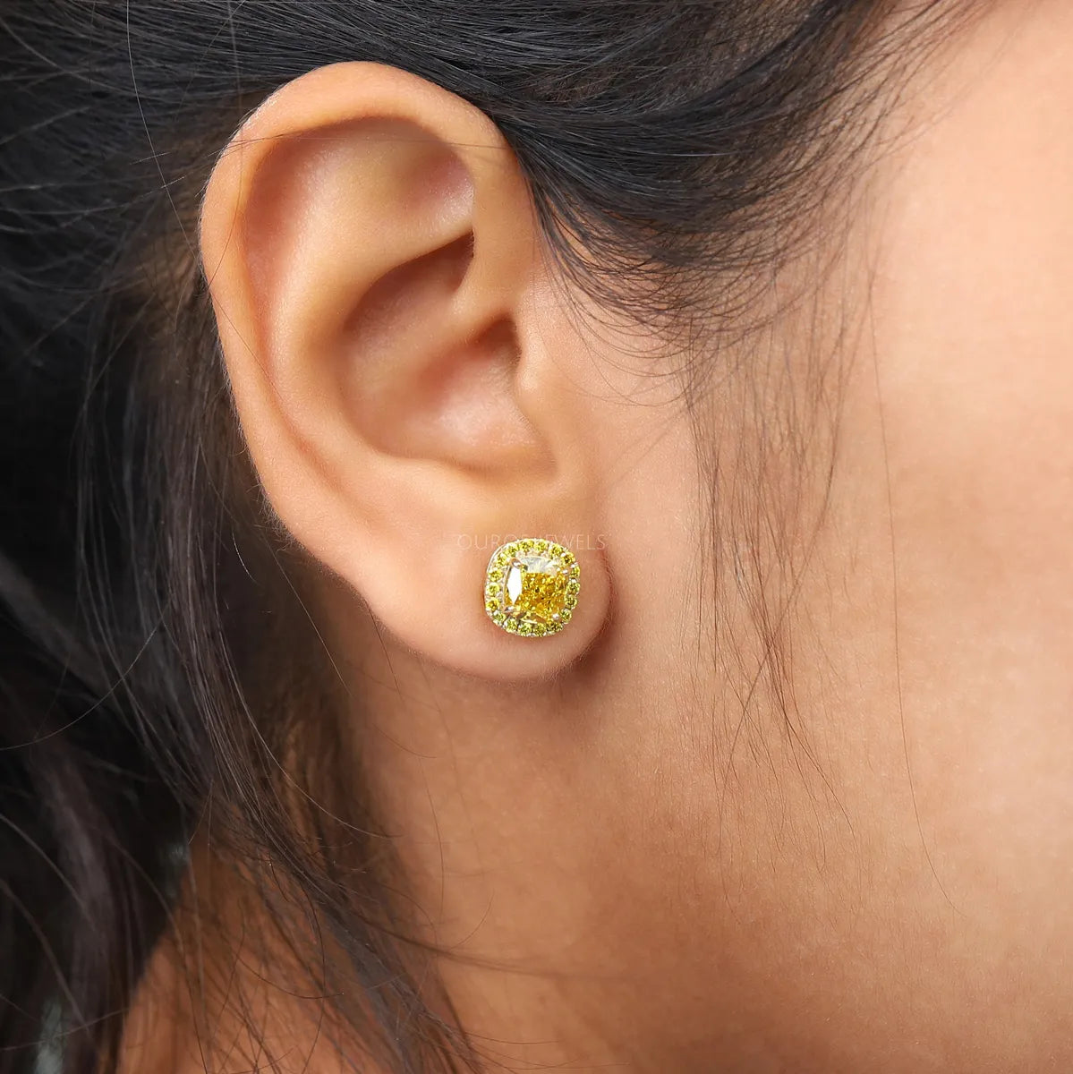 Yellow Cushion Diamond Lab Grown Earrings Earring