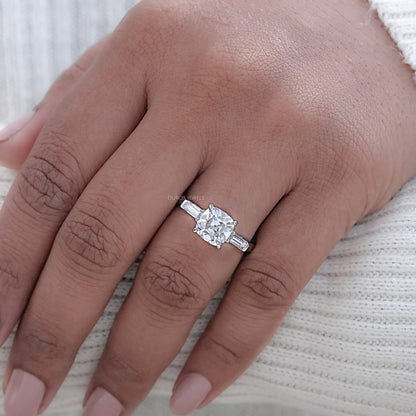 Square Old Mine Cushion Cut Lab Diamond Three Stone Ring Ring