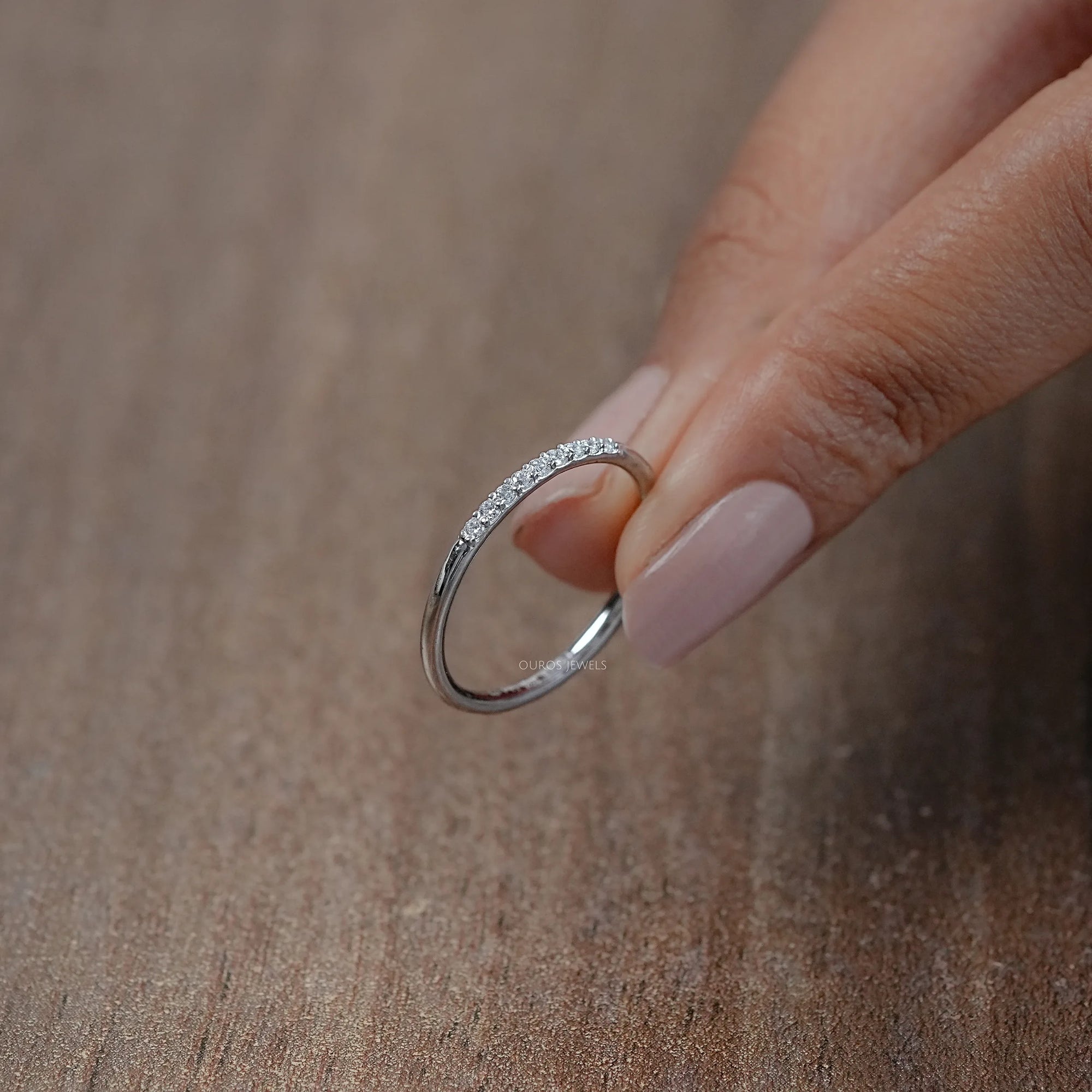 Round Lab Diamond Pave Set Wedding Band Rings