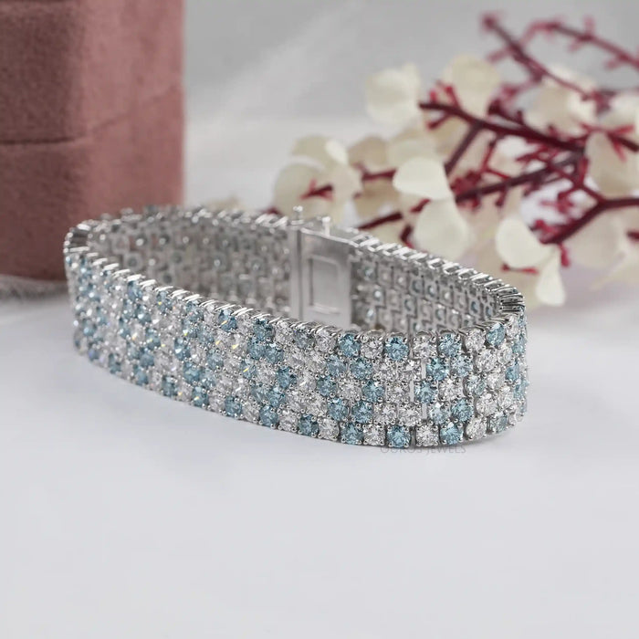 Blue Round Lab Diamond Wide Bracelet Bracelet