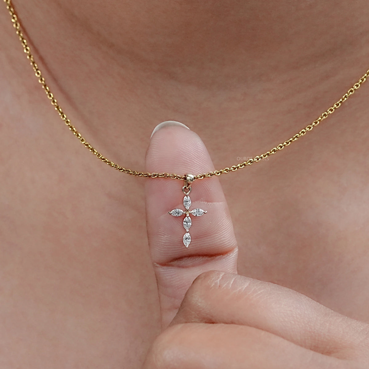Marquise Cut Lab Grown Diamond Cross Pendant Necklaces