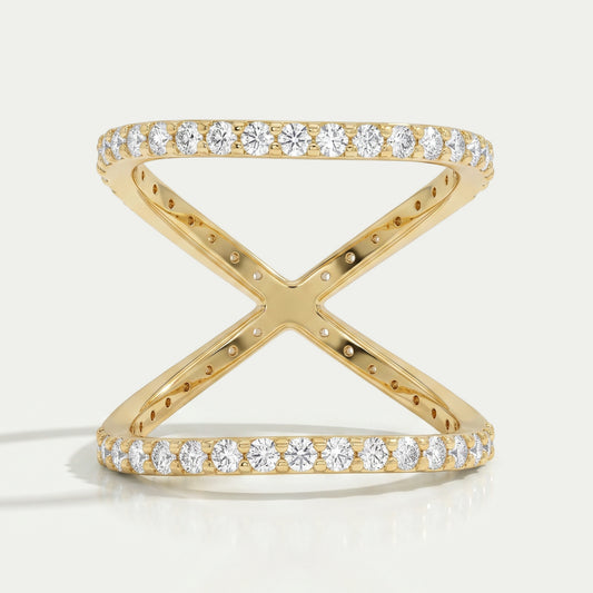Criss Cross Style Round Cut Diamond Ring
