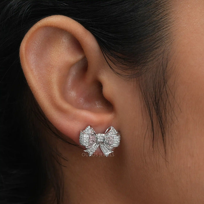 Bow Shape Round Cut cluster Diamond Stud Earrings Earring