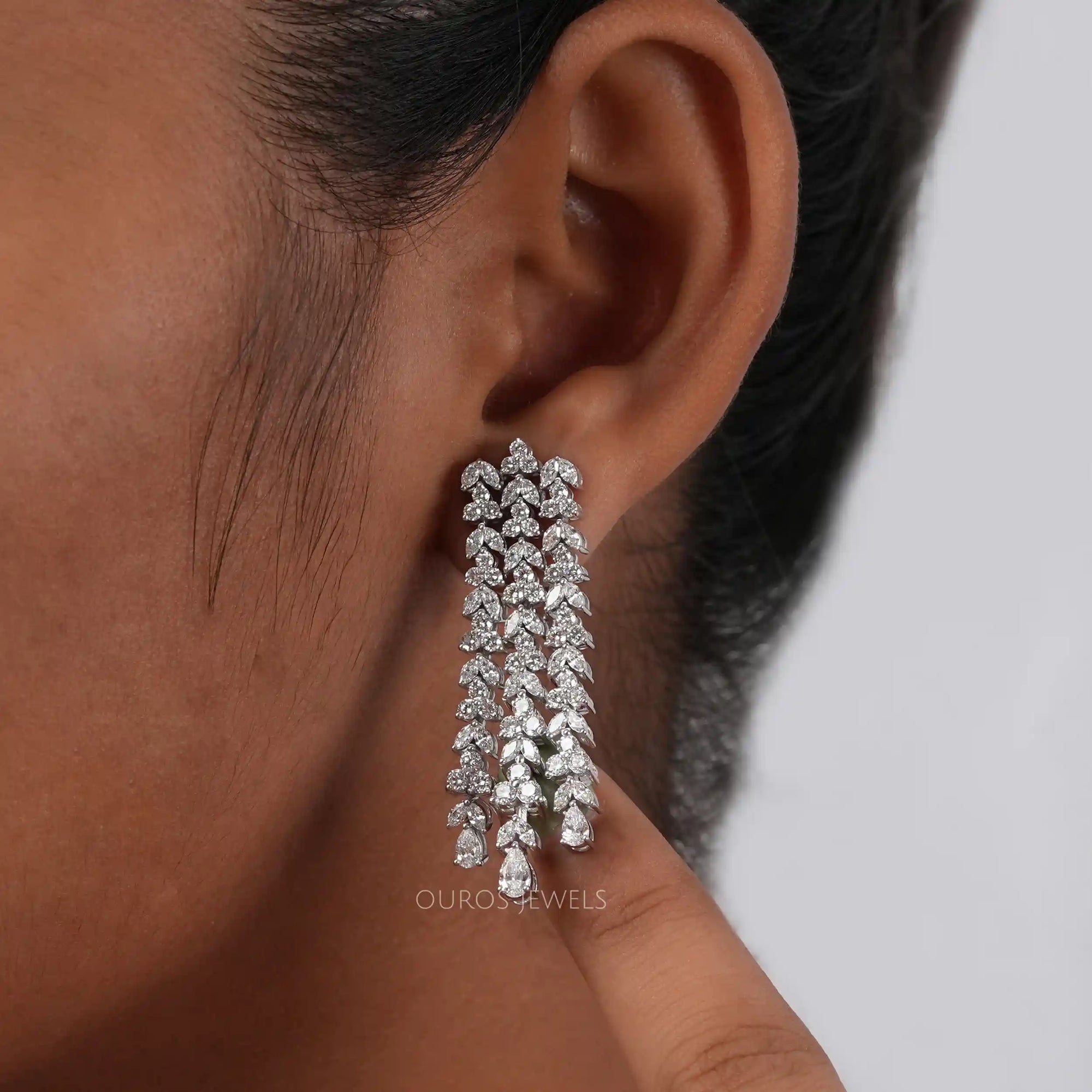 Marquise And Round Cut Lab Diamond Chandelier Earrings