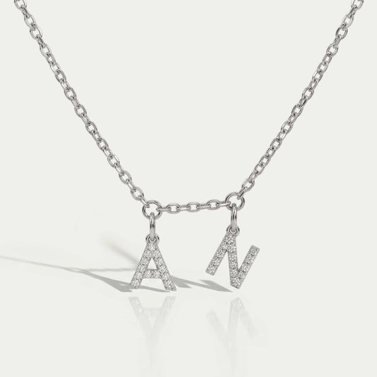 Round Diamond Customize AN Letter Charms Pendant Necklaces