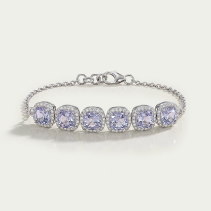 Light Purple Square Cushion Gemstone Halo Bracelet