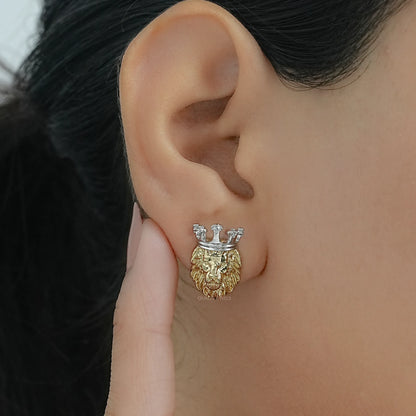 Lion King Shape Round Diamond Stud Earrings
