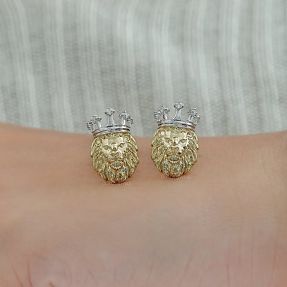Lion King Shape Round Diamond Stud Earrings