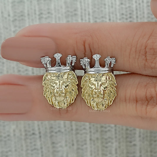Lion King Shape Round Diamond Stud Earrings Earring