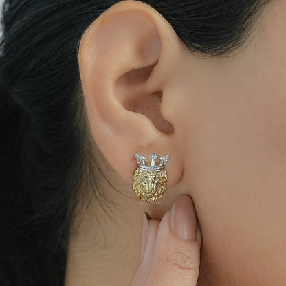 Lion King Shape Round Diamond Stud Earrings