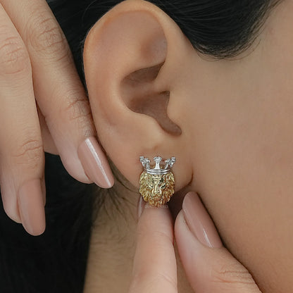 Lion King Shape Round Diamond Stud Earrings