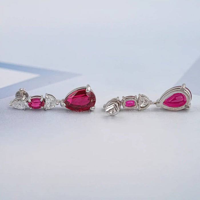 Red Ruby Pear Cut Lab Gemstone Drop Dangle Earrings Earring