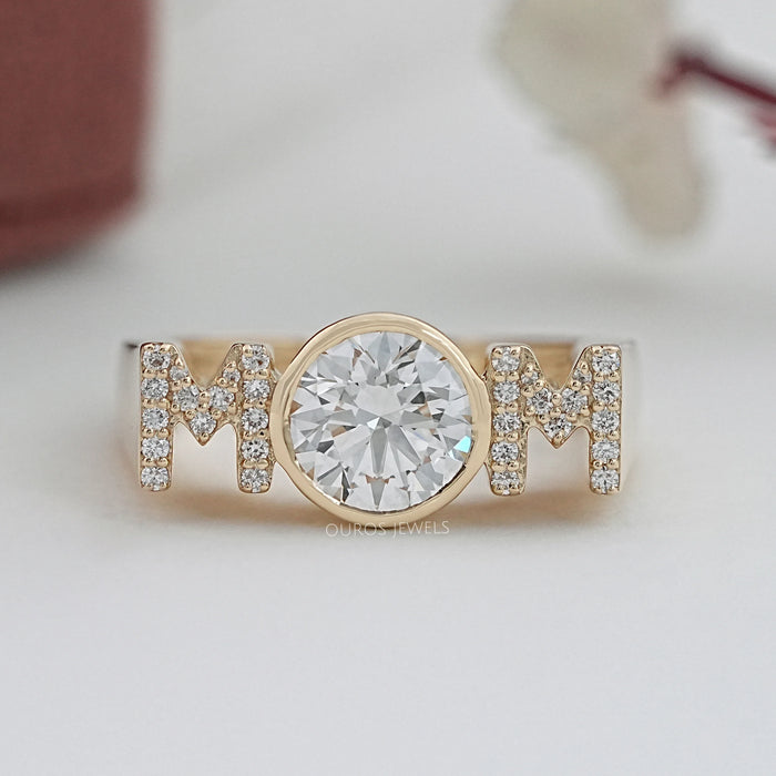 MOM Initial Letter Round Diamond Customized Ring Rings