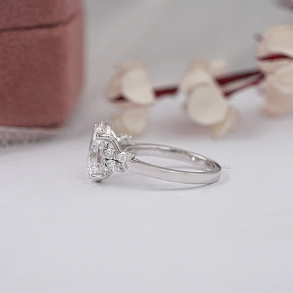 Solitaire Oval Cut Cluster Lab Grown Diamond Ring Ring
