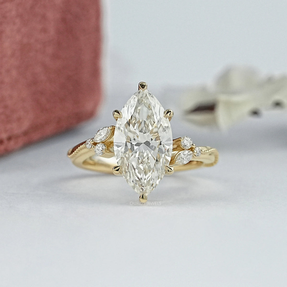 Marquise Cut Accent Diamond Engagement Ring Ring