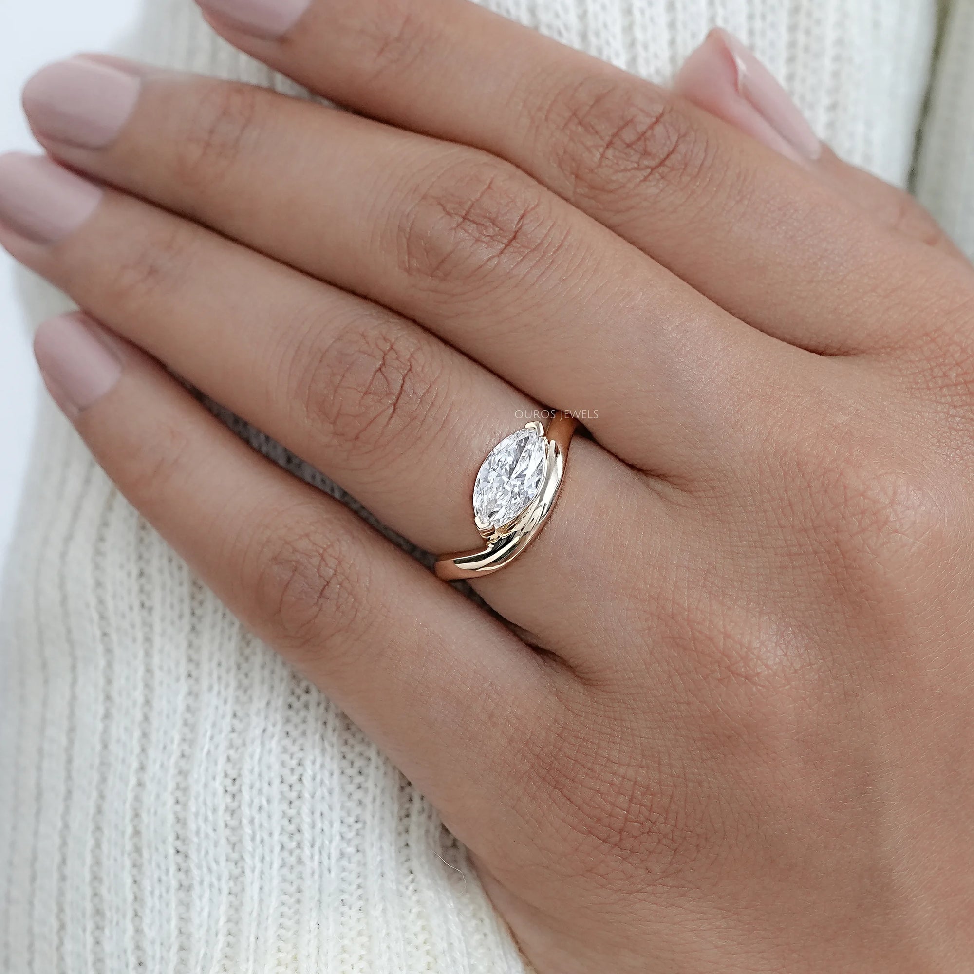 Wave Marquise Cut Lab Diamond Engagement Ring Ring