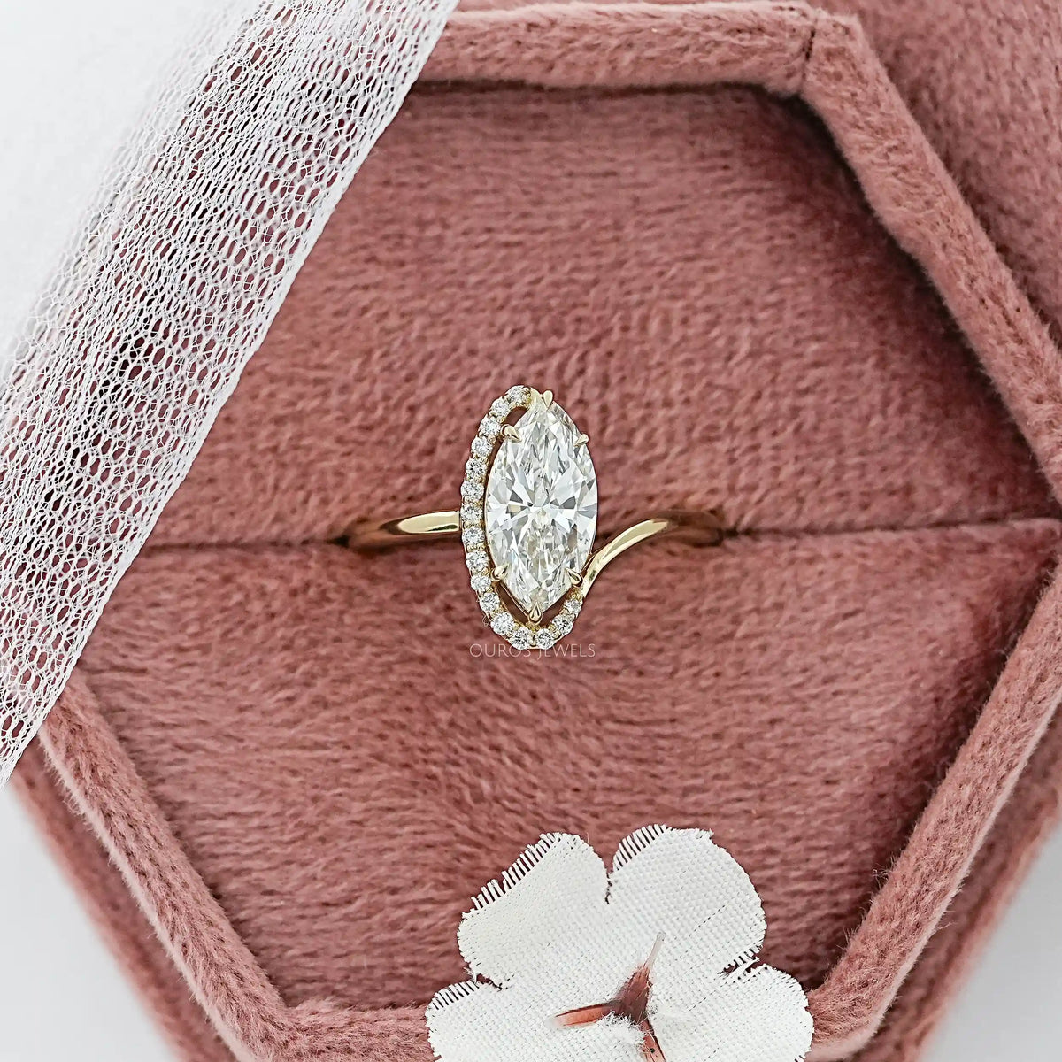 Marquise Lab Diamond Half Halo Bypass Ring