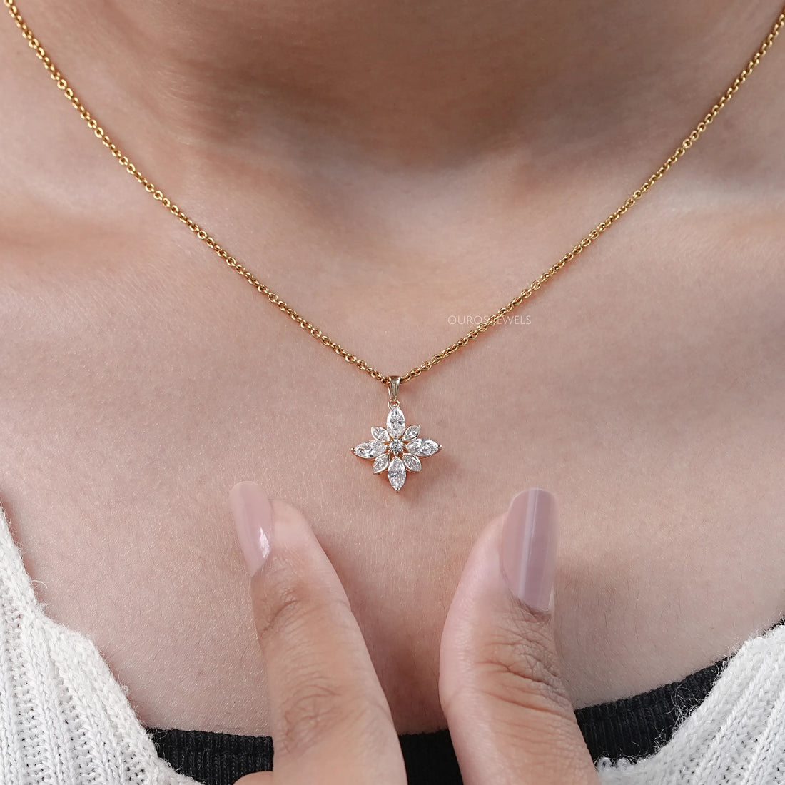 Marquise Cut Bezel Set Cluster Diamond Pendant Necklaces