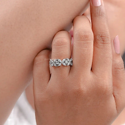 Marquise And Round Diamond Flower Wedding Band
