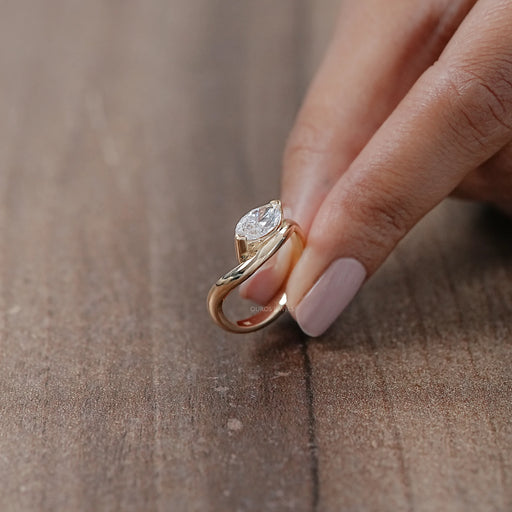 Marquise Cut Lab Wave Diamond Ring in Yellow Gold Ring