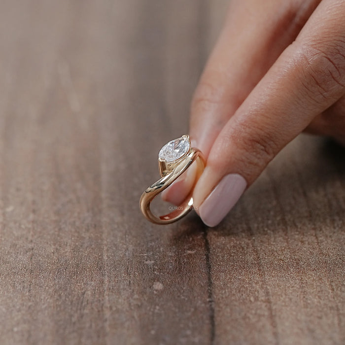 Marquise Cut Lab Wave Diamond Ring in Yellow Gold Ring