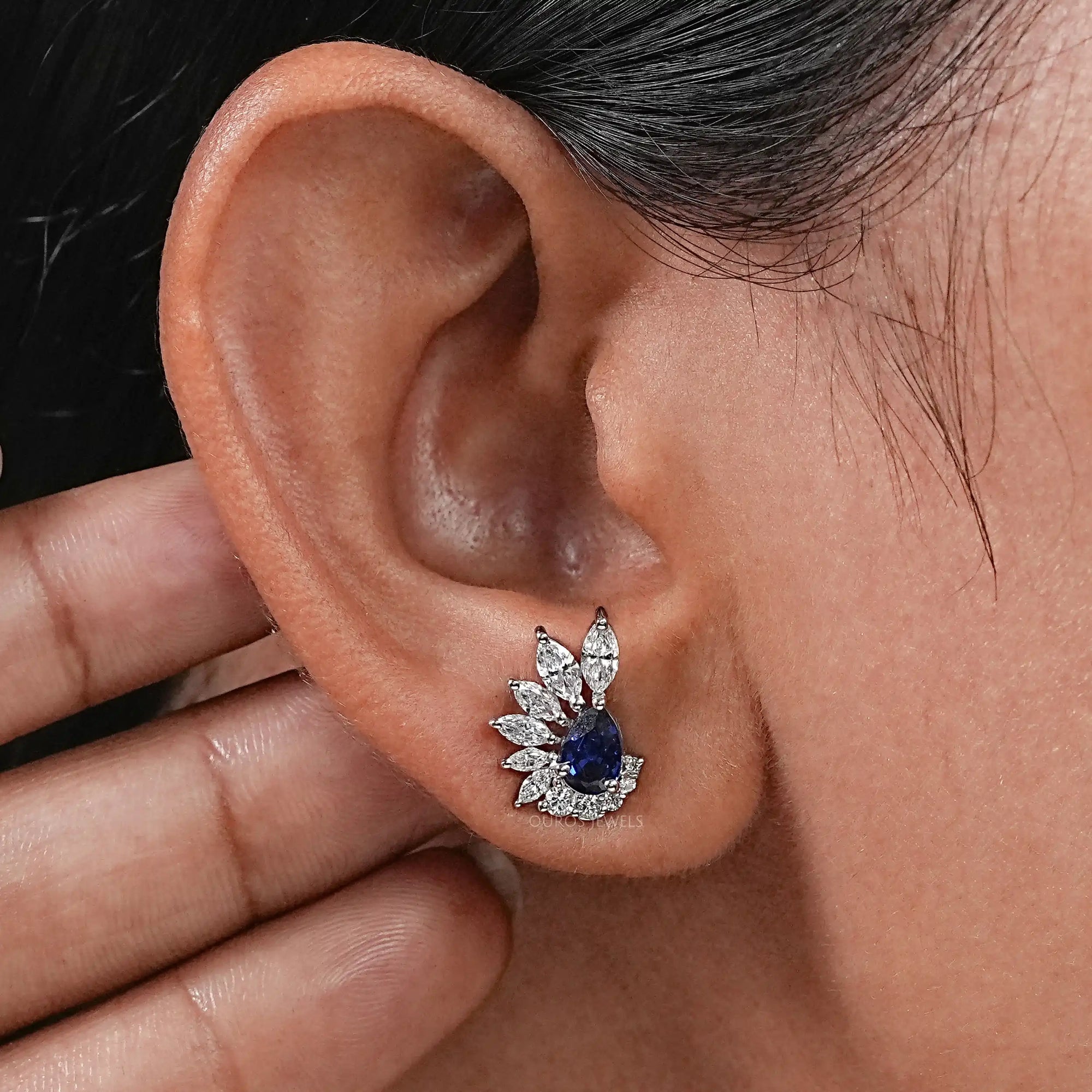 Pear Cut Sapphire Gemstone Stud Earrings Earrings
