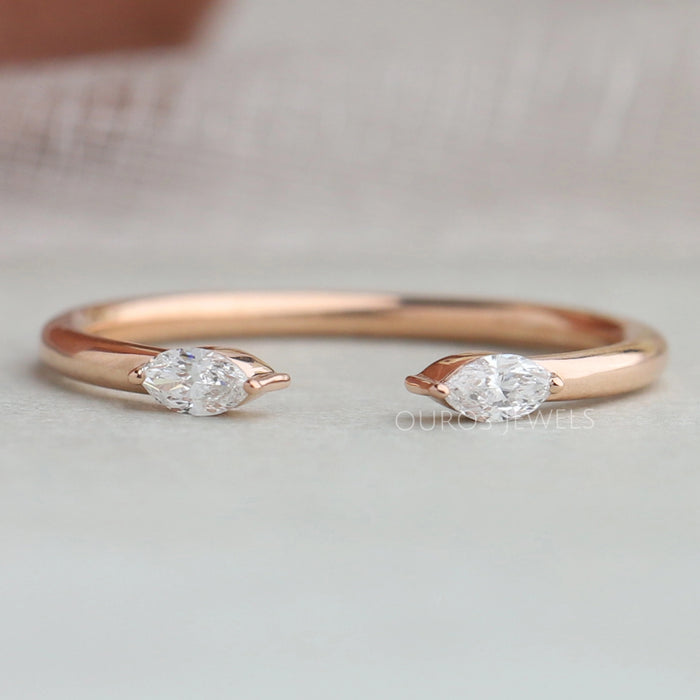 Open Cuff Two Stone Marquise Diamond Dainty Ring Rings
