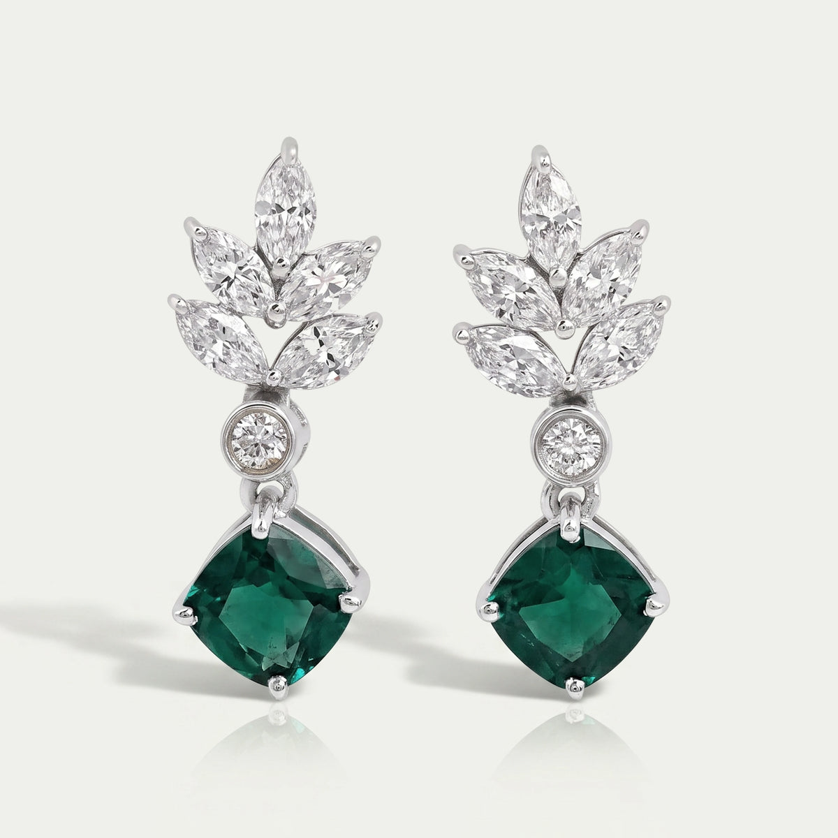 Green Gemstone Cushion And Marquise Drop Earrings Earring